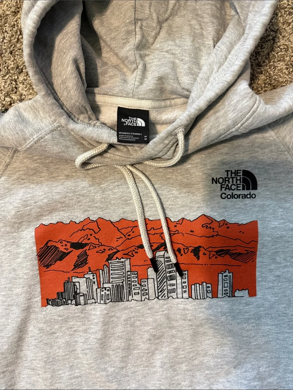 The North Face Gray Hoodie with Orange Mountain & City Graphic